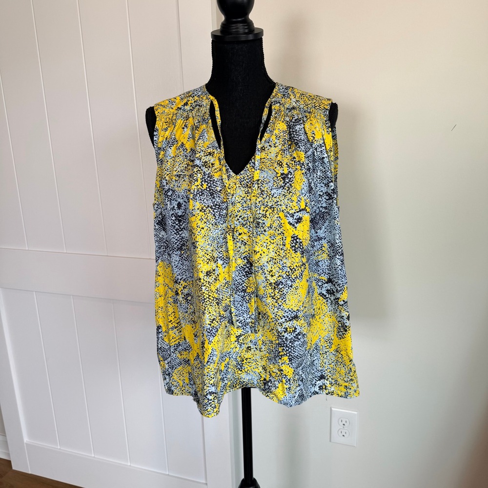 Rachel Comey Sel Top Yellow Abstract Print Cotton Sleeveless Tie Neck Size 4